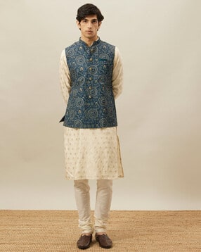 manyavar Printed Nehru Jacket with Welt Pocket-picture-39