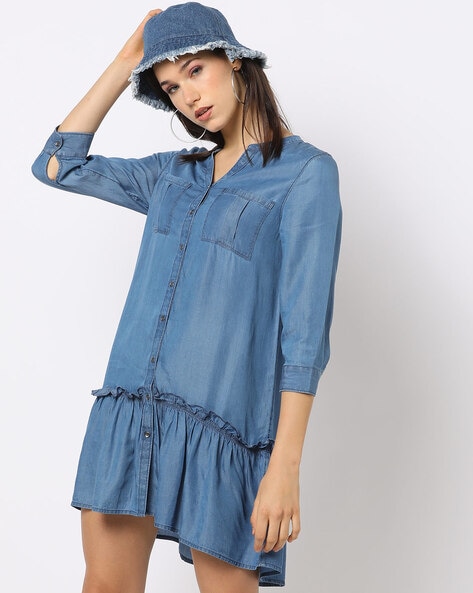 Denim Button-Down Shift Dress