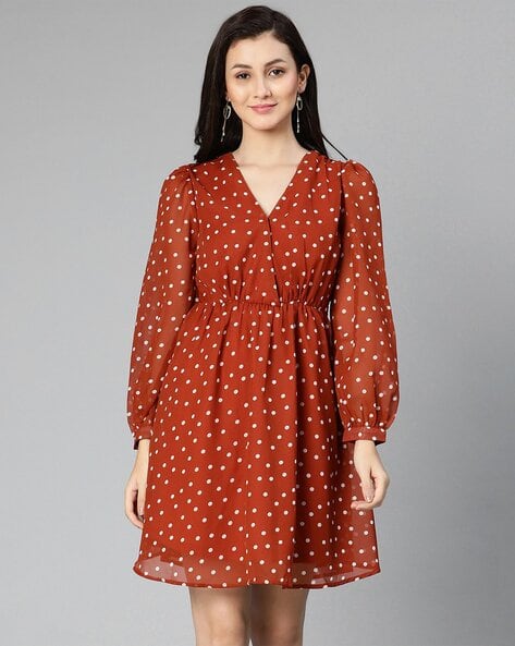 Flare Dresses Polka Dot Dress Rust Buy Rust Dresses For Women By