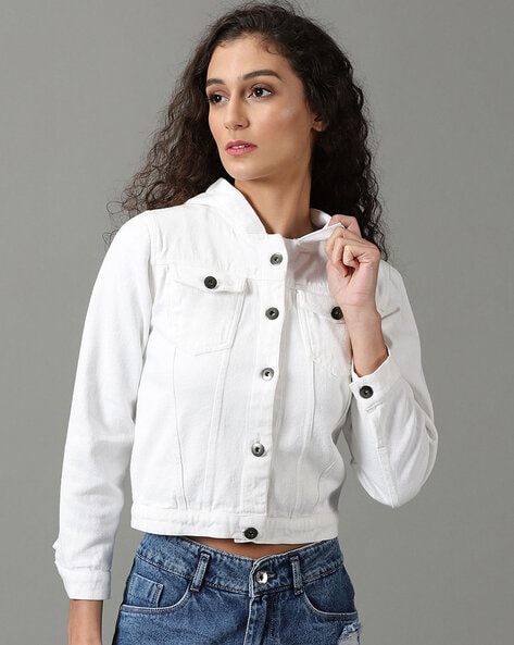 Buy High Crop Denim Jacket white Online in India - Etsy