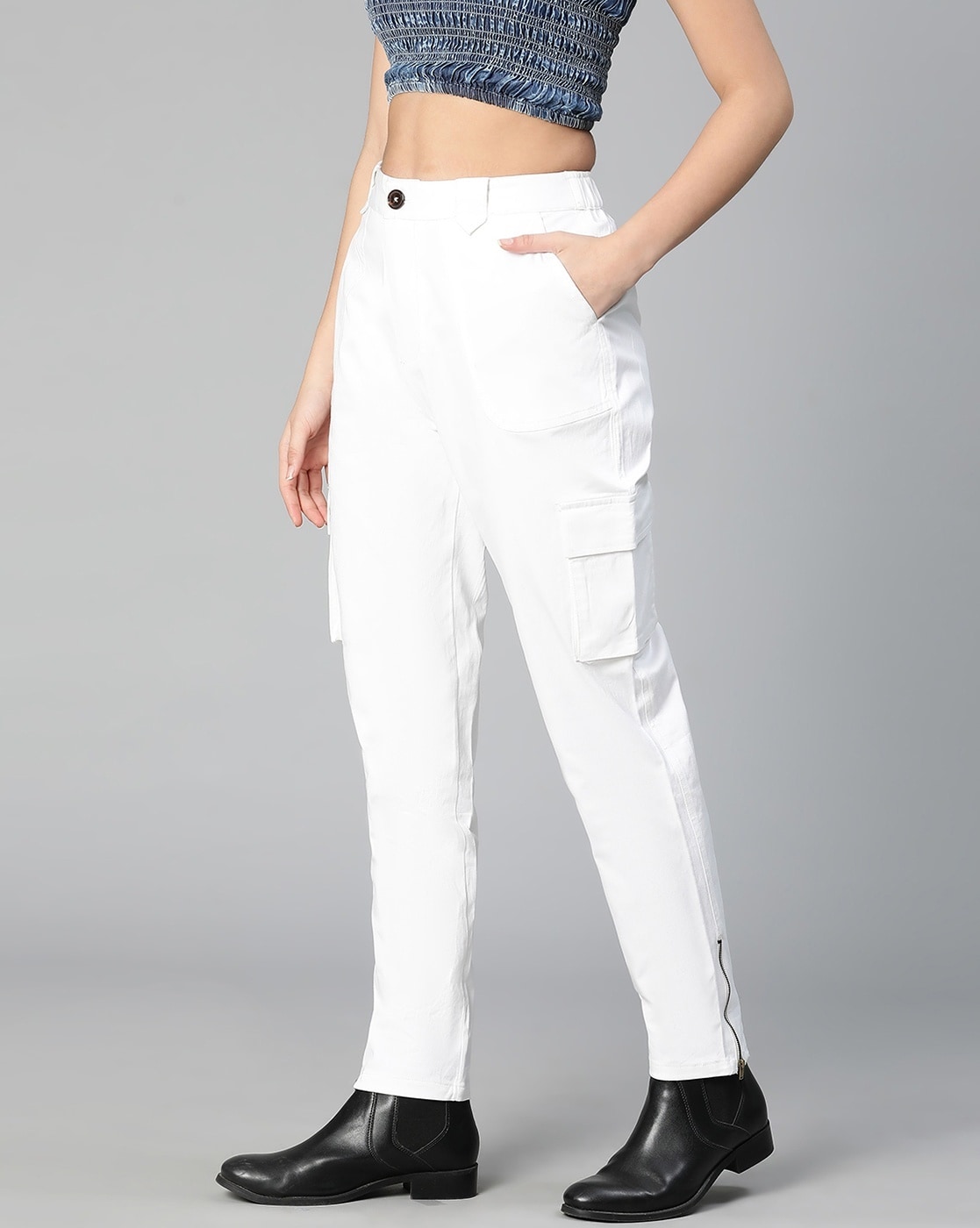 Black and white, cargo pants, women, wide-leg casual | eBay