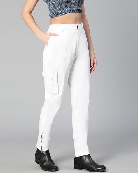 Woven White Cargo Pants