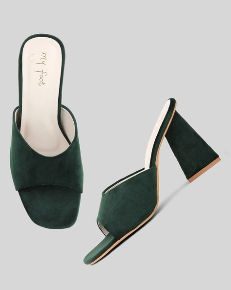 Dark green deals chunky heels