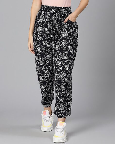 Buy BLACK COTTON FLAME PRINT JOGGERS for Women Online in India