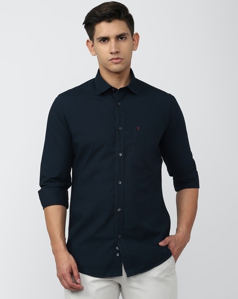 Men Slim Fit Shirt with Spread Collar