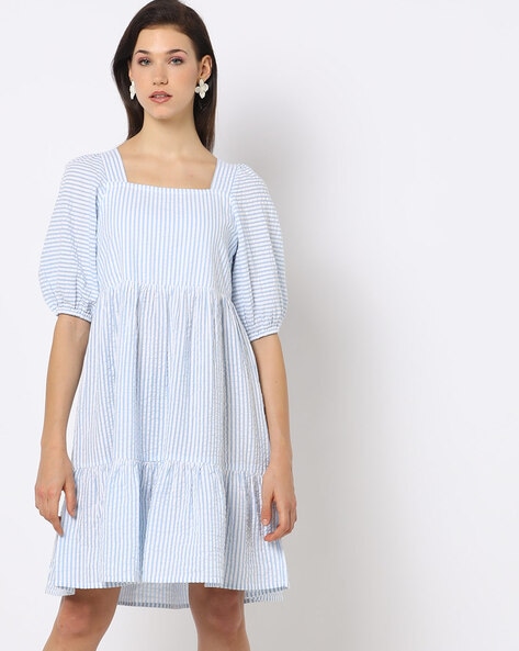 Swingdance Blue Striped Button Front Midi Dress