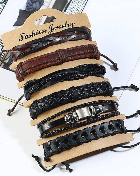 Set of 5 Adjustable Leather Bracelets