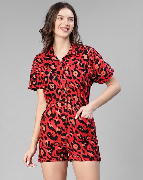 Red best sale leopard playsuit