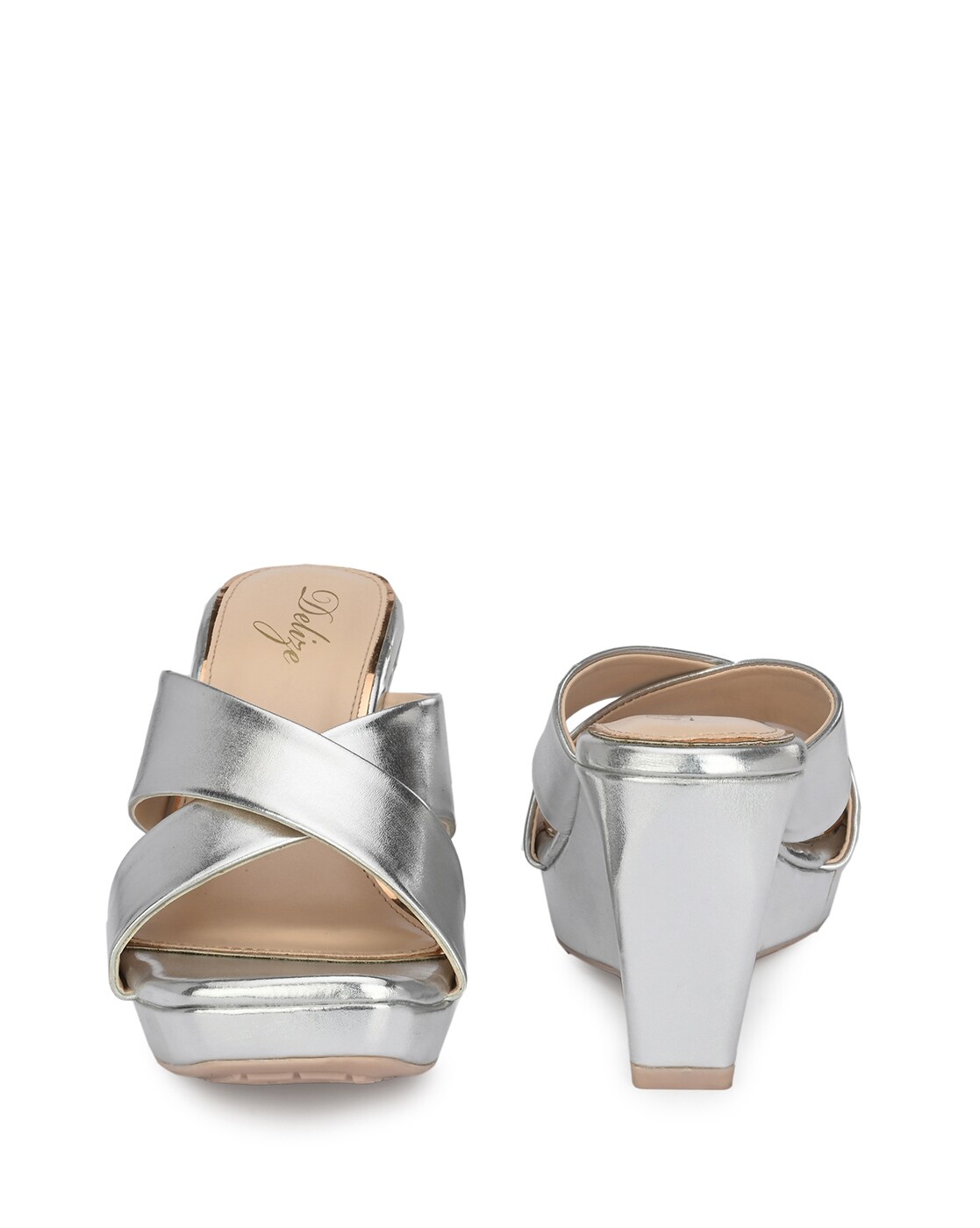 Women's Silver PU Cutout Slip On Wedges