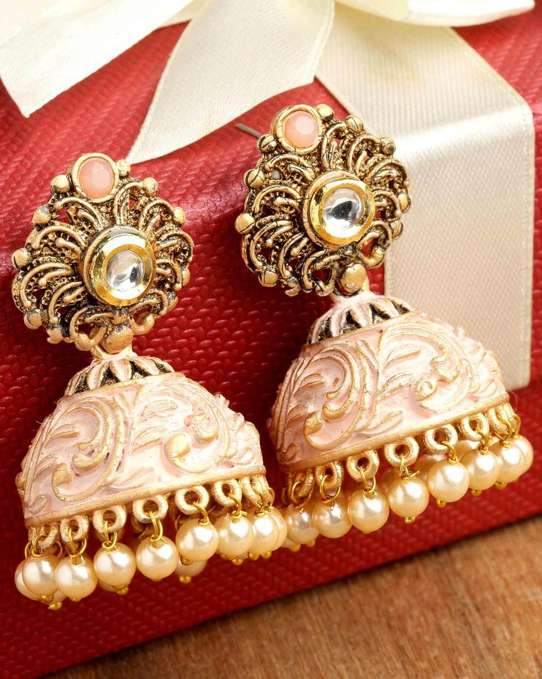 Silvermerc Designs Set of 2 Gold Plated Handcrafted Meenakari Ethnic Temple Jhumka  Earrings