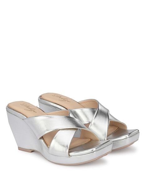 Buy Silver Swarovski Stone Embellished Strap Wedges by Nidhi Bhandari  Online at Aza Fashions.