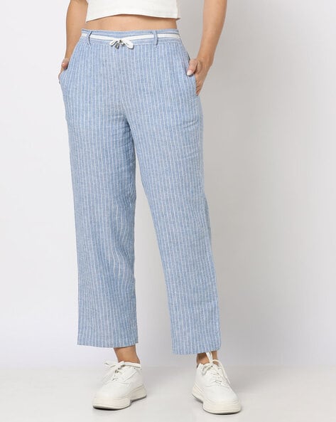 Buy Blue Stripe Print Women Straight Pants Online  W for Woman