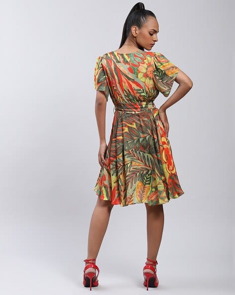 Botanical Print Fit & Flare Dress
