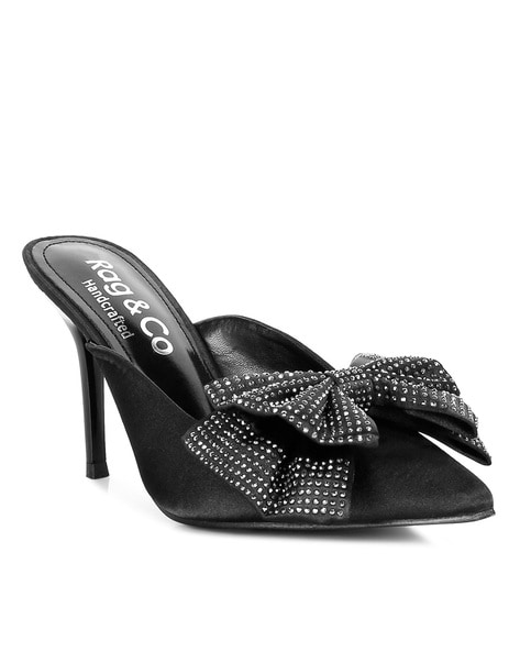 Womens Dora Black Satin Bow, Feather And Flower High-heel Dressy Sandal |  Nina Shoes