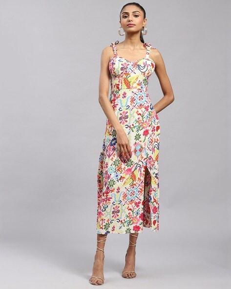 Buy Ecru Printed Halter Maxi Dress Online - Label Ritu Kumar India