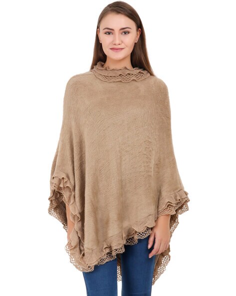 Woolen Round-Neck Poncho Top Price in India