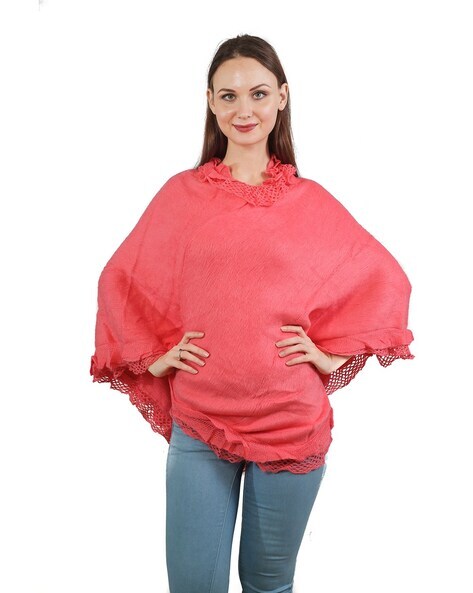 Woollen Round-Neck Poncho Top Price in India