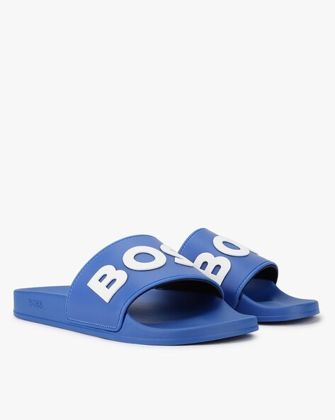 Buy BOSS Raised Contrast Logo Slides Blue Color Men AJIO LUXE