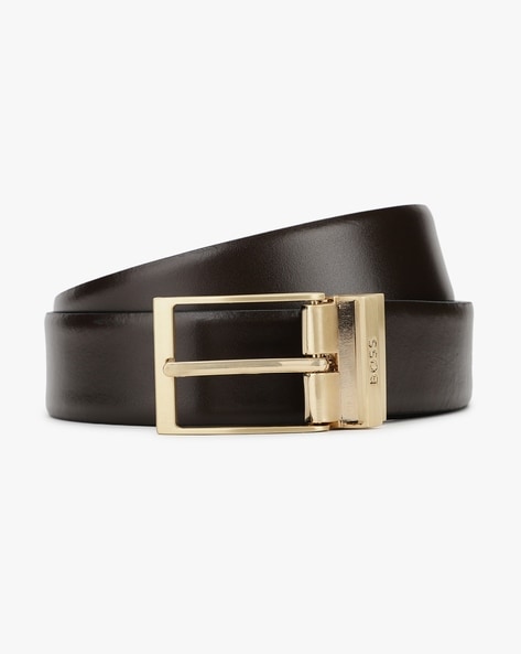 BOSS - Reversible Italian-leather belt with pin and plaque buckles