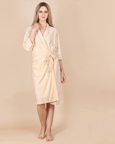Dressing Gown Cream Silk Nightie Addery Cream Robe Style Sleepwear