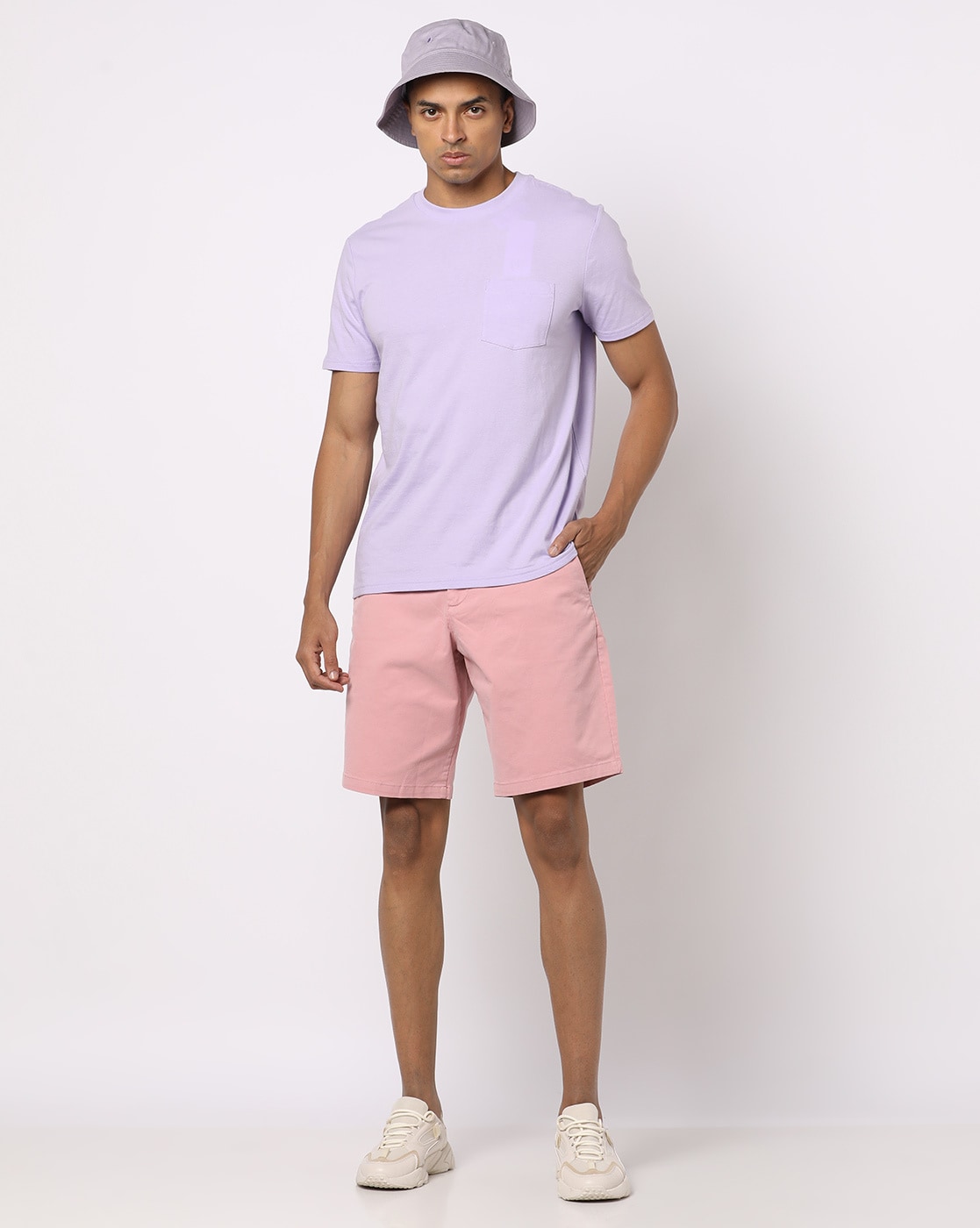 Men wearing store pink shorts