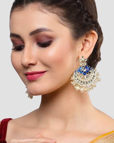 Jeweriche Imitation Firozi Blue Color Fancy Round Design Gola Stone Earrings