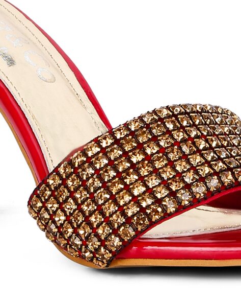 Buy Rag Co Studded Heeled Sandals Red Color Women AJIO LUXE