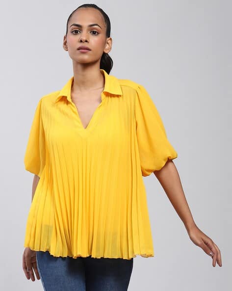 LABEL RITU KUMAR Loose Fit Accordion Pleated Top with Inner Slip
