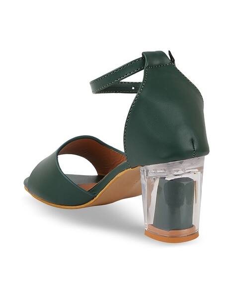 Buy Dark Green Heeled Sandals for Women by AXIUM Online | Ajio.com
