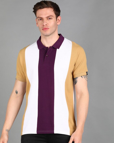 Buy CP BRO Men's Cotton Color Block Half Sleeve Slim Fit Polo Neck