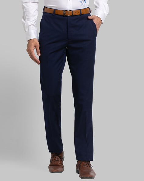 Buy RAYMOND Grey Mens Slim Fit Structured Trousers | Shoppers Stop