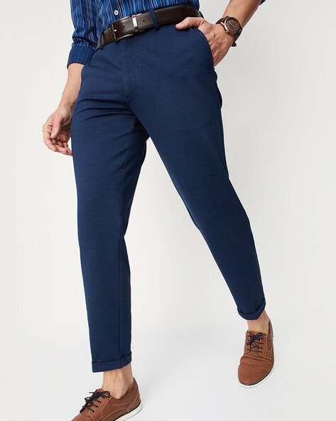 Buy online Navy Blue Mid Rise Formal Trouser from Bottom Wear for Men by  V-mart for ₹569 at 5% off | 2024 Limeroad.com