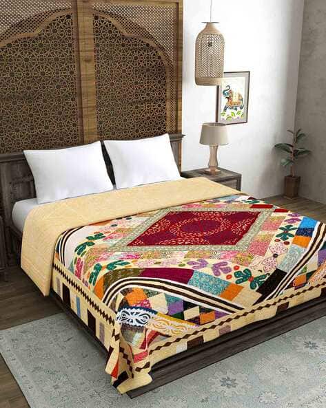 Home Decorative Applique Cut Work Handmade Cotton Kantha Bedding Throw  Blanket
