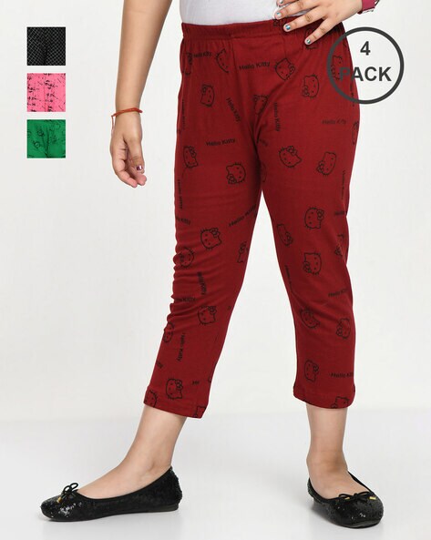 Pack Of 4 Multi Printed Trousers For Girls