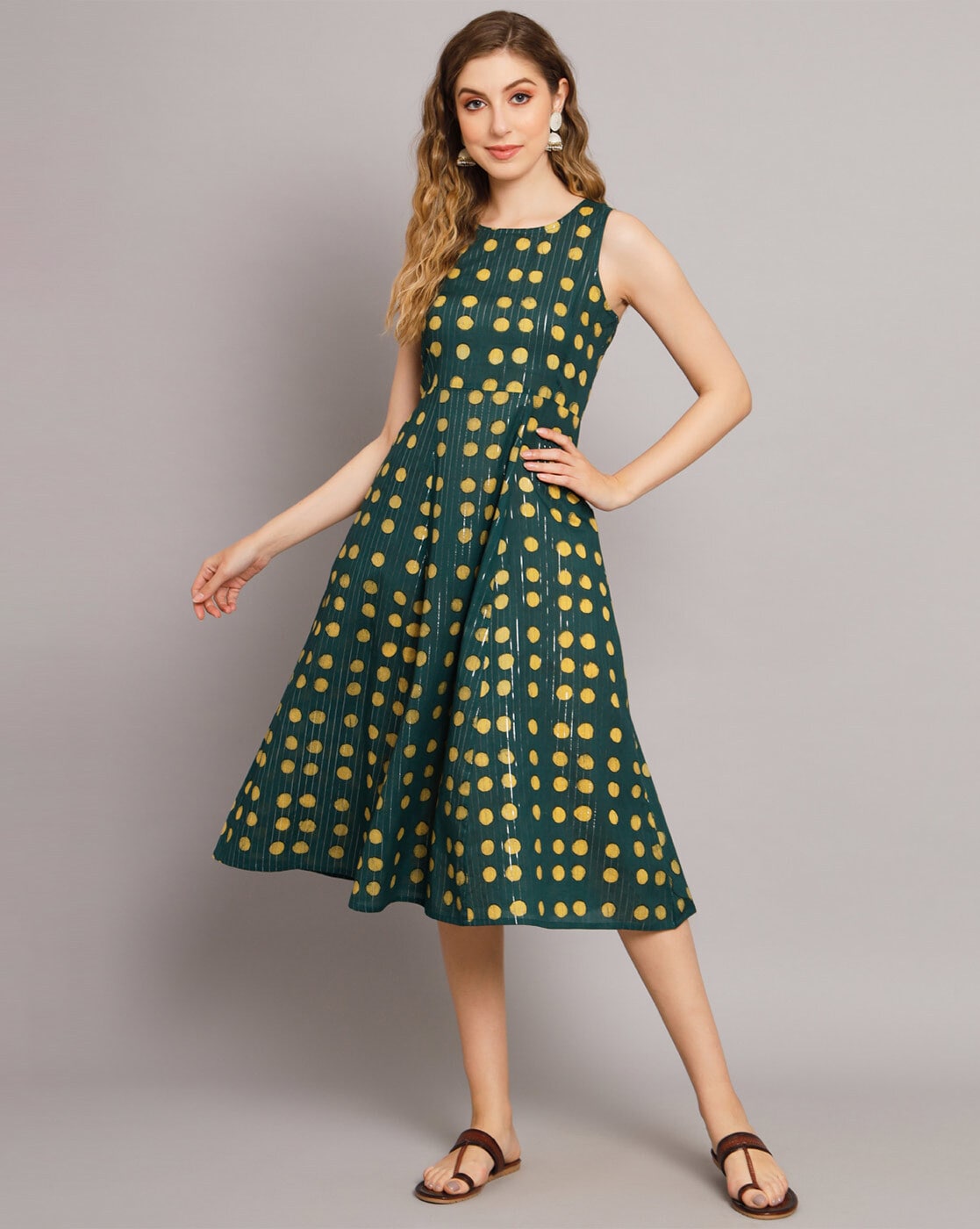 Green Polka Dot Short Sleeve Maxi Dress for Women | SilkFred
