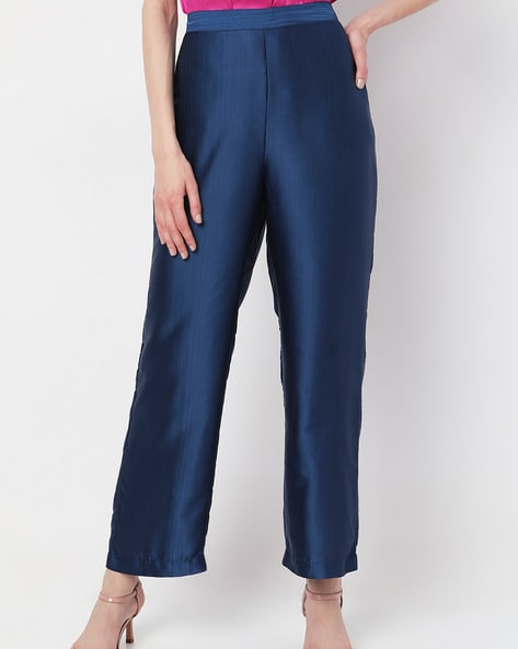 Contemporary Women's Slim Leg Trouser, Unhemmed Length, Blue | Simon Jersey