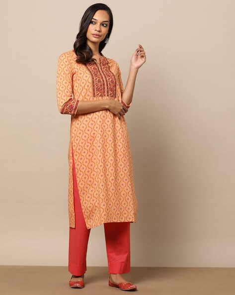 Light Orange Stripe Printed Straight Kurti From Aamayra Fashion House Price  in Nepal