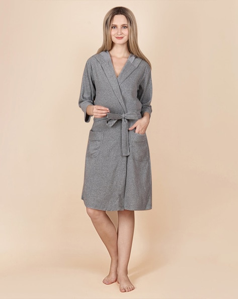 Ladies Mens Kimono Lightweight Grey Waffle Bath Robe 100% Cotton Dressing  Gown | eBay