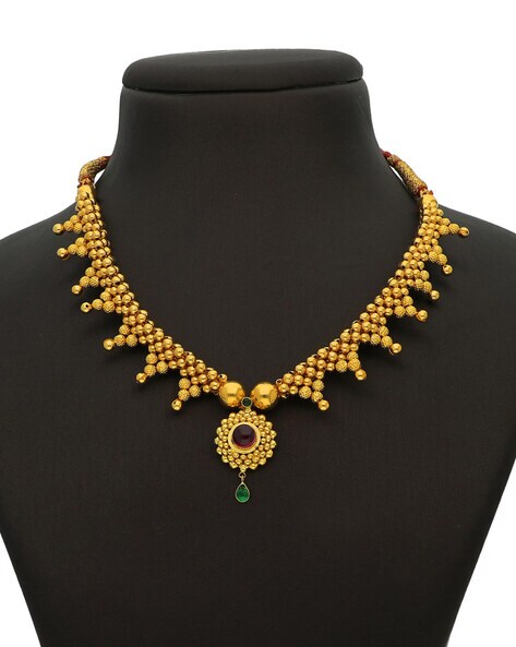 Gold Bead Choker Necklace with diamond dangle charm – Vivien Frank Designs
