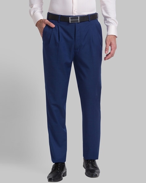 Buy Raymond Grey Slim Fit Self Design Flat Front Trousers for Men's Online  @ Tata CLiQ