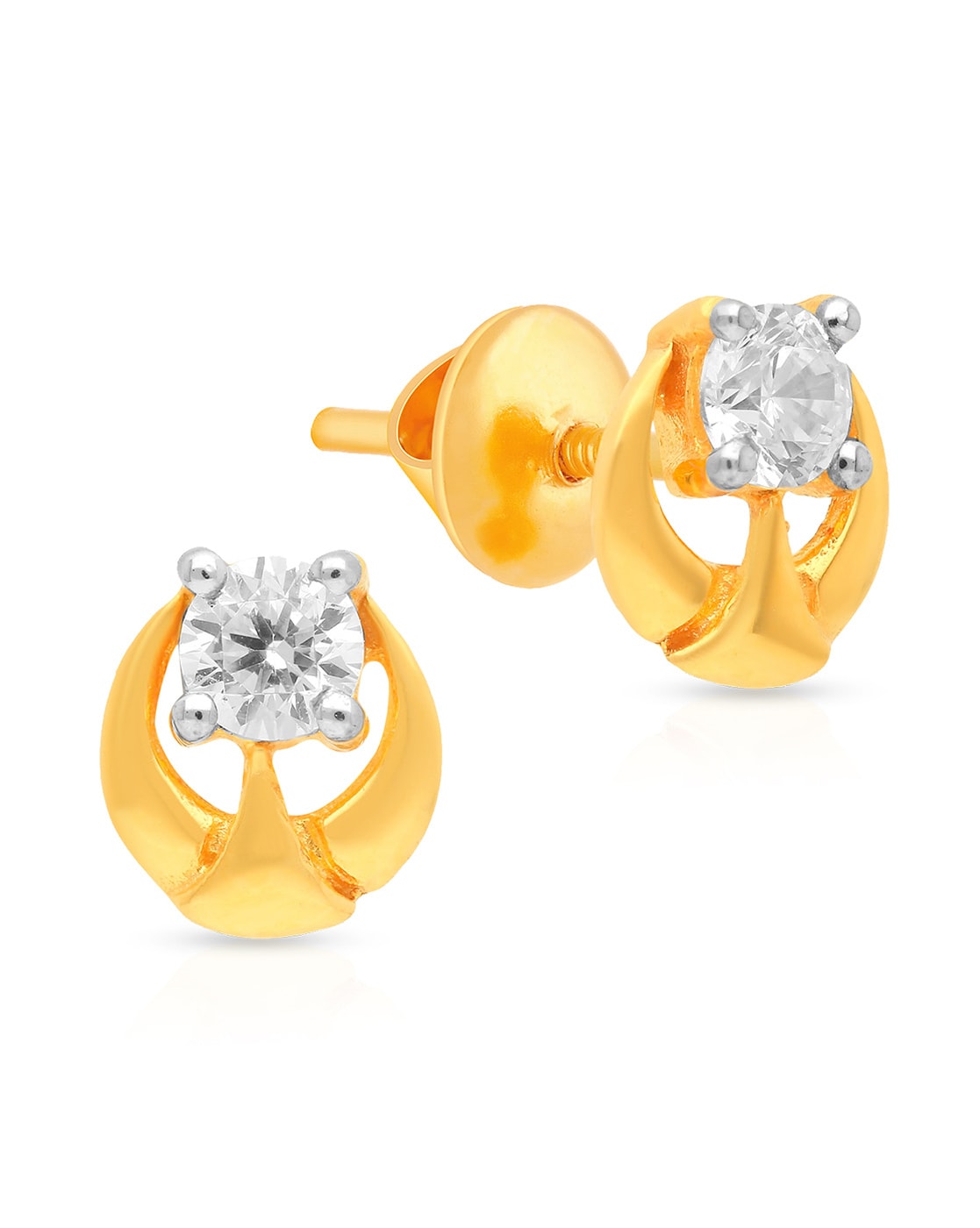 Three Petal Floral CZ stud Earrings Paved triangle stone at the Center –  Indian Designs