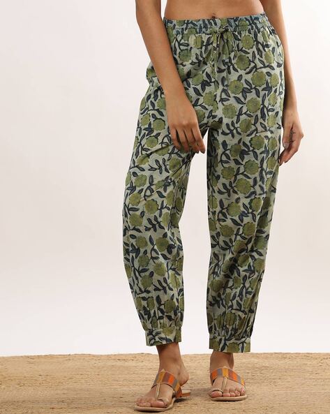 Women Floral Print Pants with Drawstring Waist Price in India