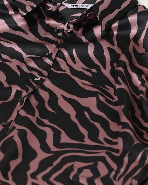 Pink Leopard Print Satin Oversized Shirt