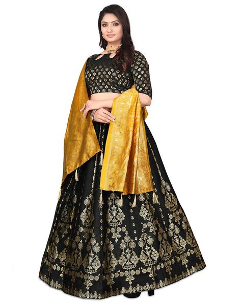 Buy Black and Silver Zari Lehenga and Blouse by ITRH at Ogaan Online  Shopping Site