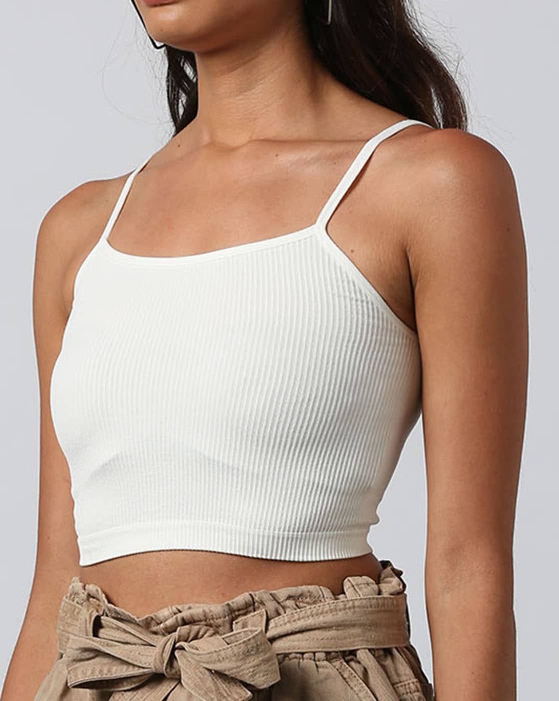Womens White Seamfree Ribbed Cropped Cami Top