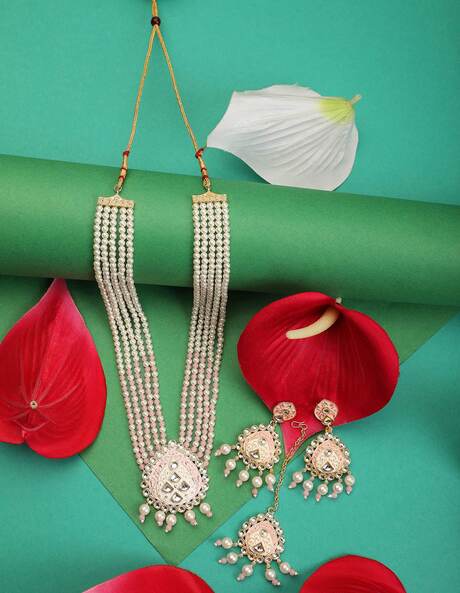 Buy Kundan Pink Beads With Pearl Jewellery Sets for Women Online