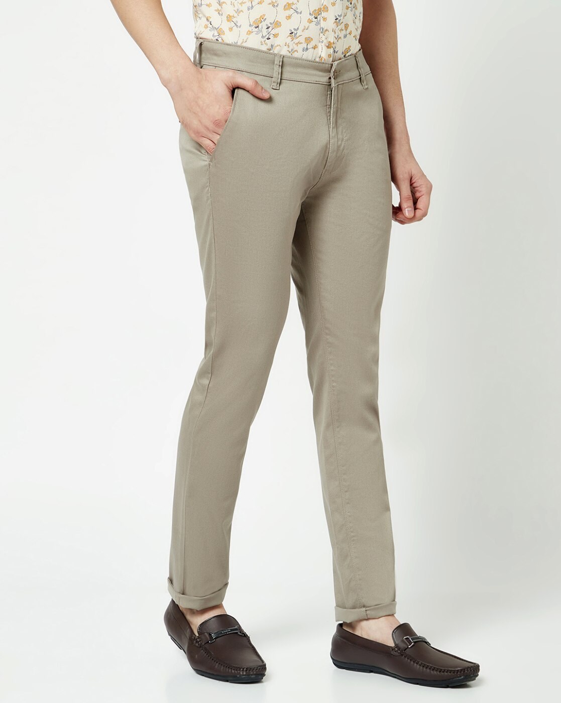 Crimsoune Club Men Khaki Textured Slim Fit Chinos Trousers - Price History