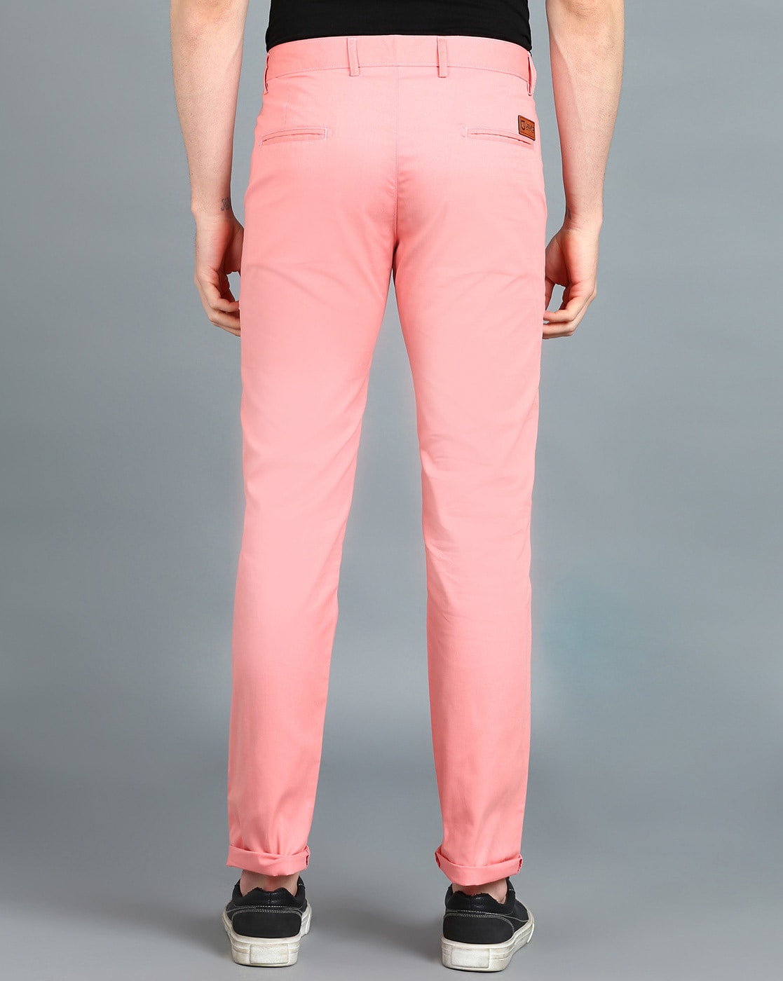 Mens Pink Polyester Solid Trackpant