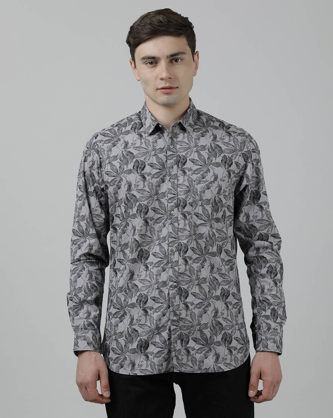 grey floral shirt