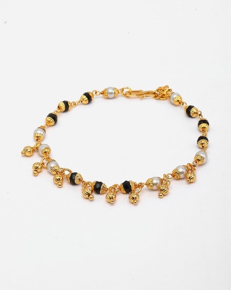 22k Yellow gold Baby Bracelet Black-beads with Diamond cut design | eBay